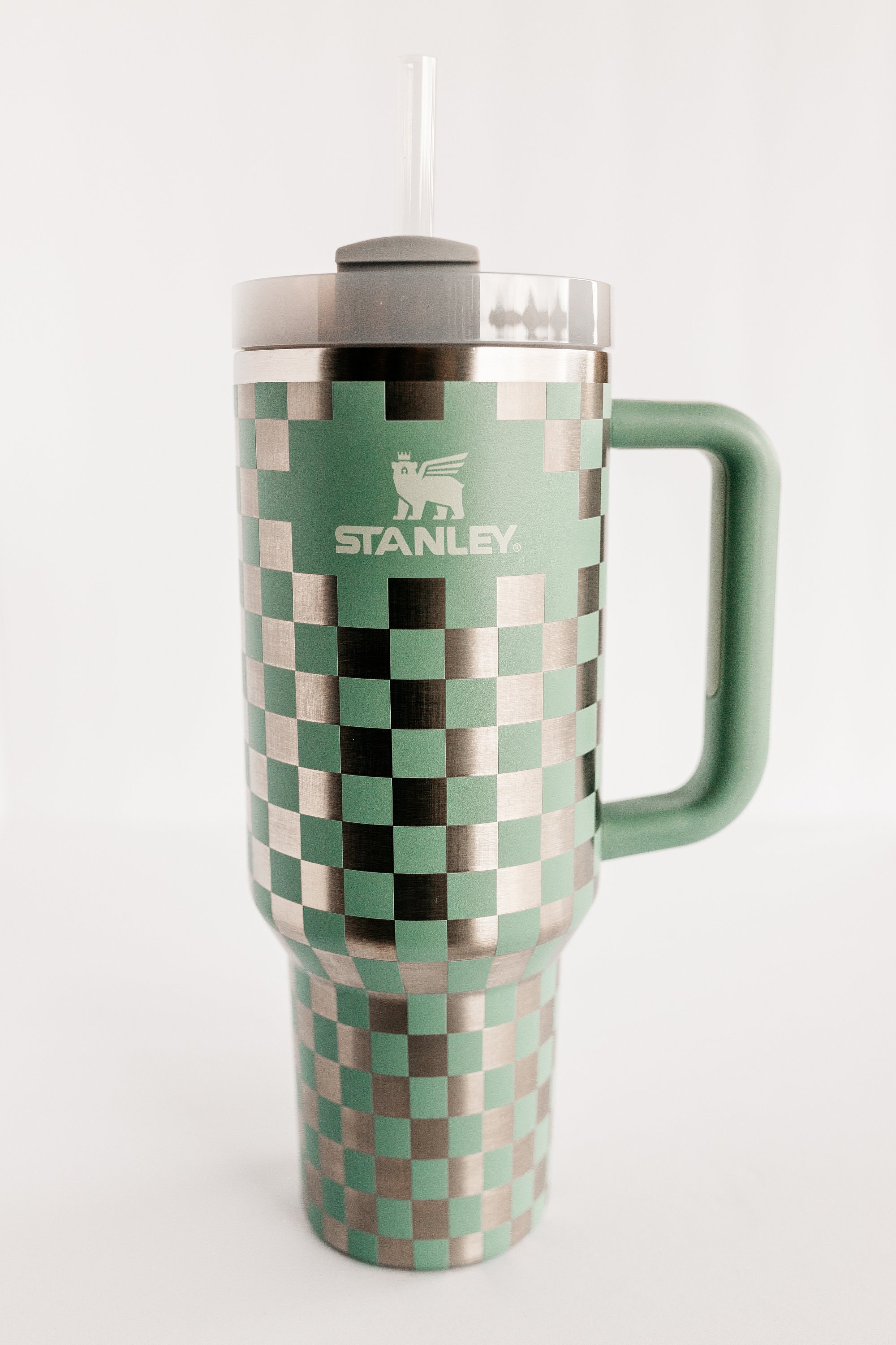 Stanley 40oz Tumbler Custom Engraved With Checkered Design 