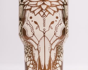 Bull Skull Floral Succulent Design | Laser Engraved | Stanley 30oz Quencher or ProTour Tumbler