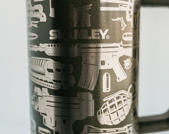 Guns, Grenades & bullet holes | | Laser Engraved | Stanley 40oz Quencher or ProTour Tumbler