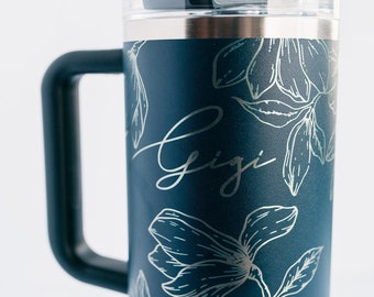 Magnolia Florals Engraved Design | Personalized | Laser Engraved | Stanley 40oz Quencher or ProTour Tumbler