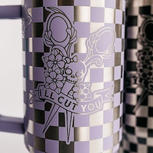 I'll Cut You |  Hair Stylist Design on Checker | Laser Engraved | Stanley 40oz Quencher or ProTour Tumbler