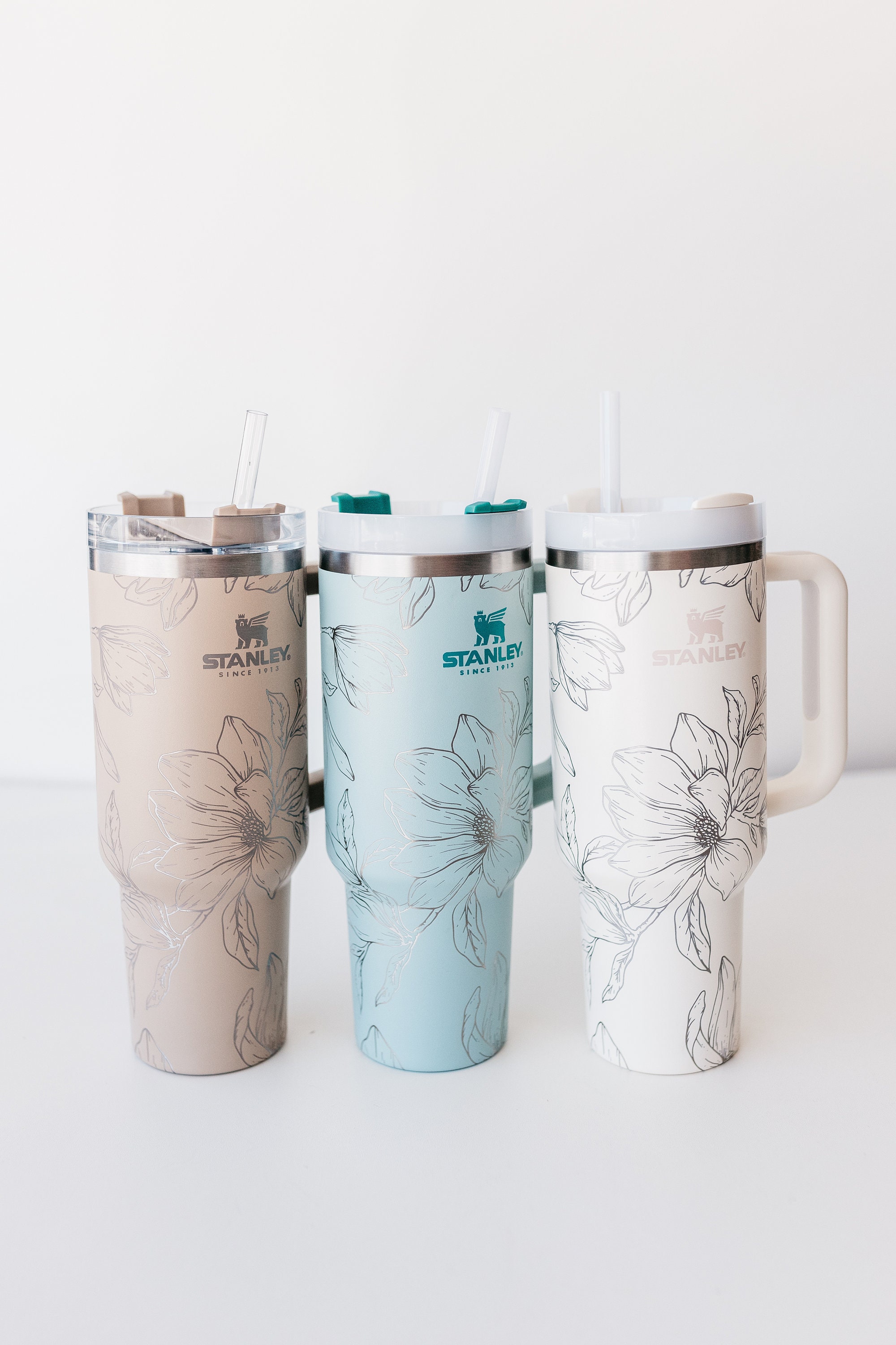 Stanley 40oz Tumbler Custom Engraved With Magnolia Florals 