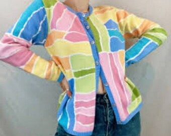 Pretty Vintage Talbots Color Block Button Up Cardigan Sweater Sz Small Petite