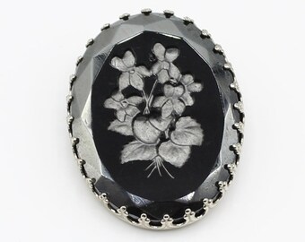 Lovely Vintage Black Floral Brooch Pin