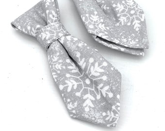 Small Dog or Cat Necktie with Snowflakes - Gray Slide-on Collar Necktie for Winter