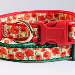 Small Dog Collar and (optional) Leash with Poppies - Puppy Collar - Girl Dog Collar - Teacup Yorkie, Toy Poodle & other Tiny Breeds