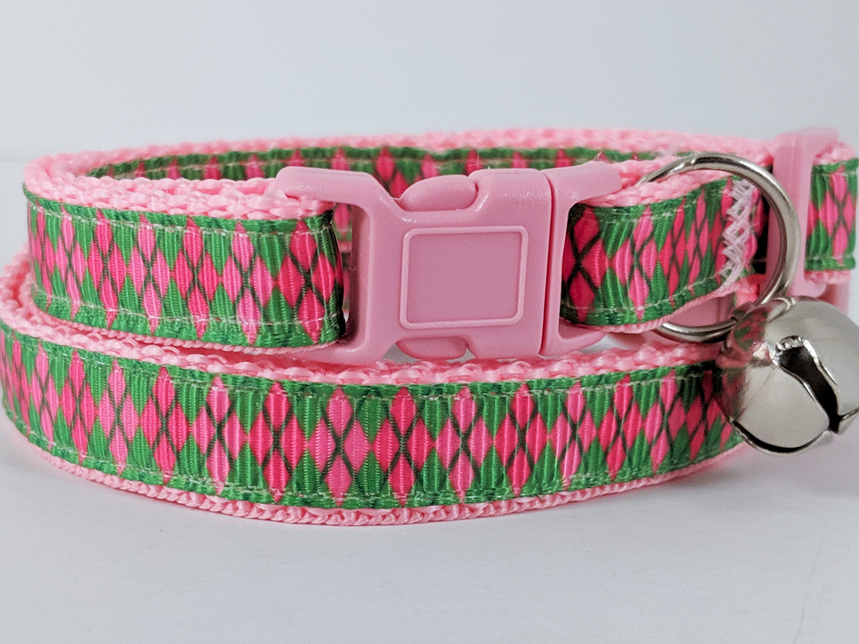 Girl Cat Collar Kitten Collar Pink and Green Argyle Cat Etsy