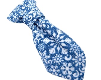 Small Dog or Cat Necktie with Snowflakes - Blue Slide-on Collar Necktie for Winter