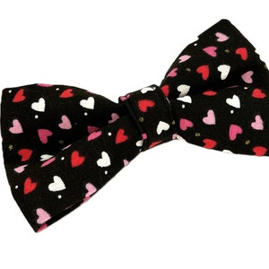 Small Dog or Cat Bow Tie for Valentines Day with Tiny Pink, Red and White Hearts - Slide on Collar Bow Tie for Boy or Girl