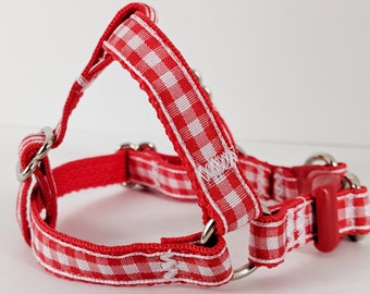 Small Dog Harness  & (optional) Leash- Lightweight Step In Dog Harness for a Boy or Girl- Red Gingham Dog Harness-Toy Poodle, Chihuahua