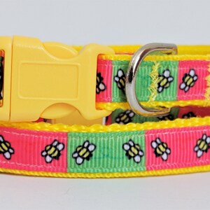 Small Dog Collar and (optional) Leash - Puppy Collar -  Girl Dog Collar with Bumble Bees-Lightweight Dog Collar-Yorkie, Toy Poodle, Chiuahua