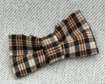 Small Brown Plaid Dog or Cat Bow Tie - Slide on Collar Bow Tie for Boy or Girl