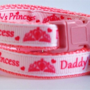 Girl Cat Collar - Kitten Collar - Daddy's Princess Tiara Pet Collar with Breakaway Buckle and Removable Bell - Pink Cat Collar