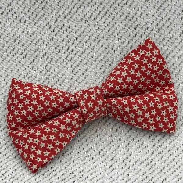 Small 4th of July Dog or Cat Bow Tie with Cream Colored Stars - Red White and Blue Patriotic Slide on Collar Bow for Boy or Girl