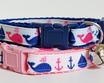 Breakaway Safety Kitty Cat Collar with removable bell! BEACH WHALE OF A FISH 