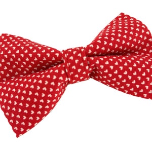 Small Dog or Cat Bow Tie for Valentines Day with Tiny White Hearts - Red Slide on Collar Bow Tie for Boy or Girl