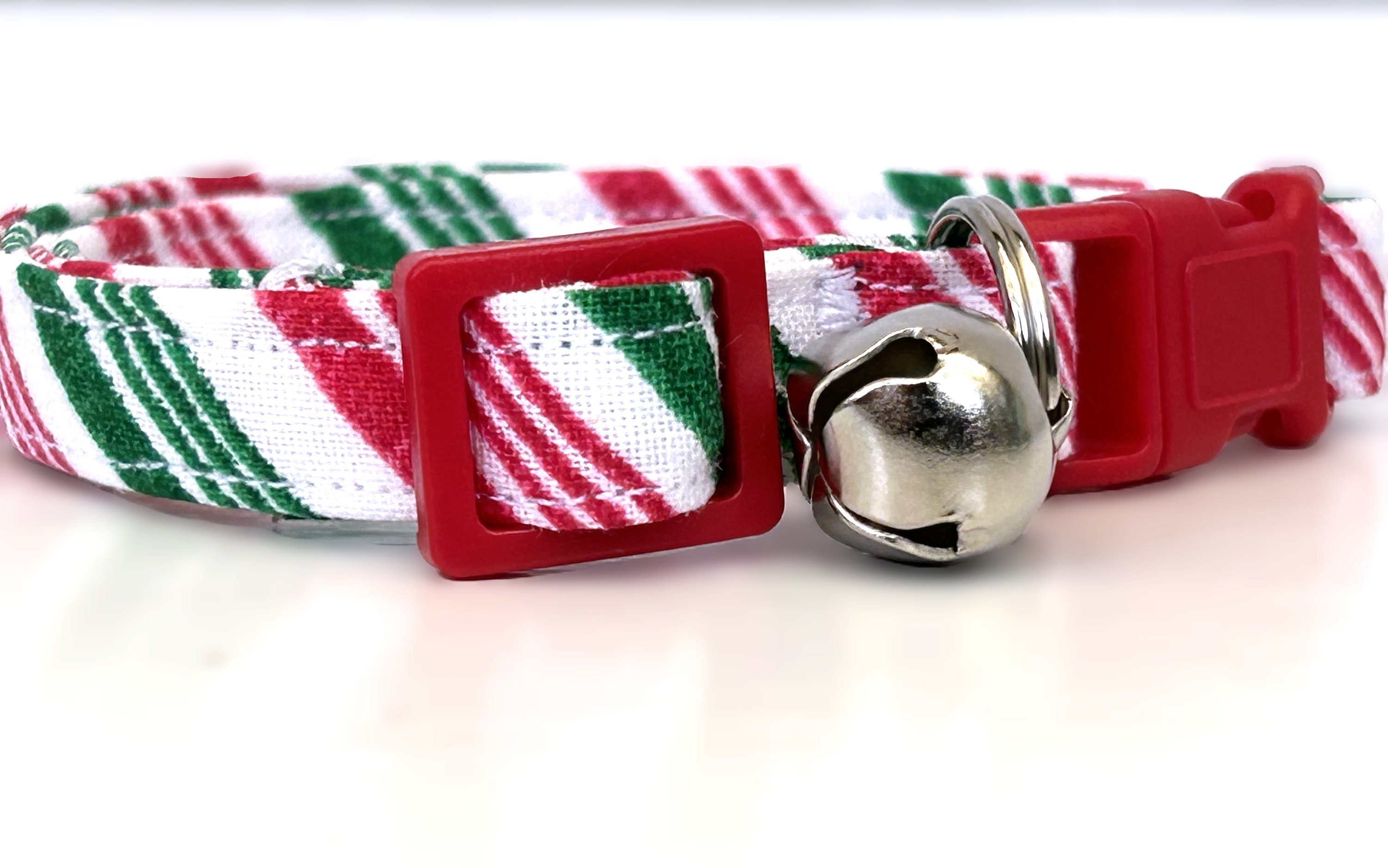 【BAON】[unisex] Utel Stripe Cat Collar Short Sleeve Knit Christmas Cat or Kitten Collar-fabric Candy Cane Striped Cat