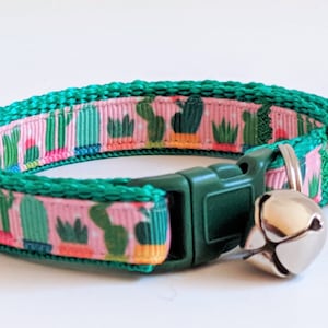 Cactus Cat Collar - Kitten Collar - Prickly Boy or Girl Pet Collar with Breakaway Buckle and Removable Bell - Green Nature Cat Collar