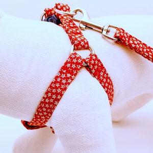 Small Fabric Dog Harness  & (optional) Leash - Red, White and Blue Dog Harness with Stars- Boy or Girl Lightweight Step In Dog Harness