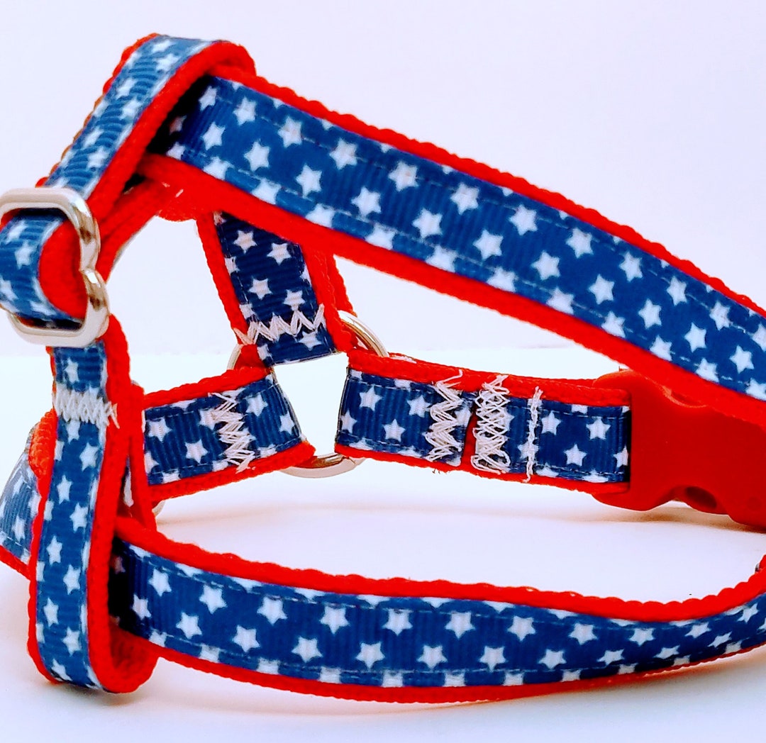 Small Patriotic Dog Harness & (optional) Leashred, White, Blue