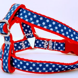 Small Patriotic Dog Harness & (optional) Leash-Red, White, Blue Lightweight Step In Dog Harness-Girl or Boy Dog Harness-Fourth of July