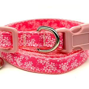 Pink Floral Small Dog Collar and (optional) Leash - Tiny Dog Collar with Small White Cherry Blossom Flowers - Teacup Dog Collar