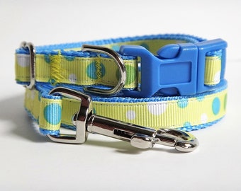 Small Dog Collar and (optional) Leash - Puppy Collar - Blue Boy Dog Collar with Polka Dots -Lightweight Dog Collar-Yorkie, Toy Poodle