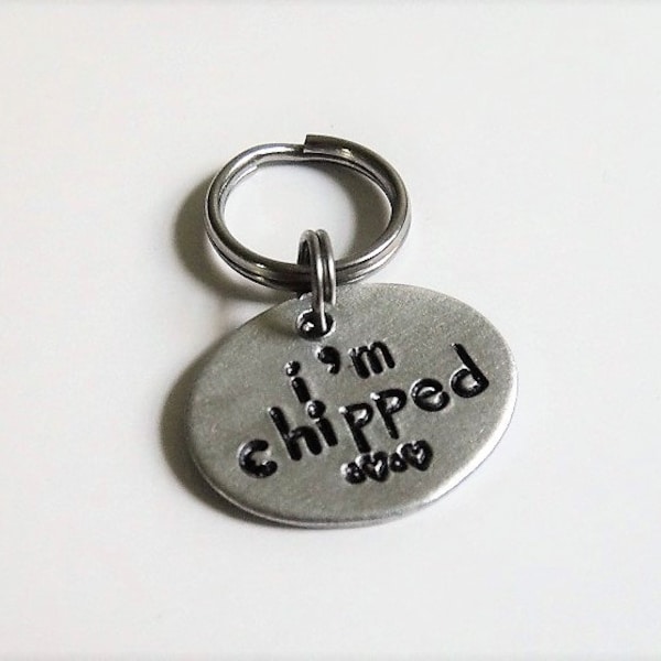Small Dog Tag - Cat Tag - I'm Chipped Pet ID Tag - Aluminum Collar Tag 7/8" Oval