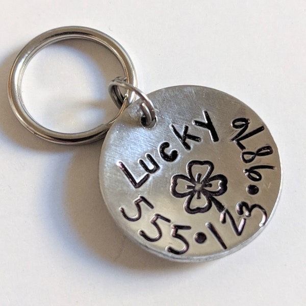 Small Dog Tag - Cat Tag - Lucky Pet ID Tag with Shamrock or other design - Domed Aluminum Collar Tag 3/4" Round