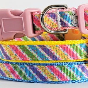 Small Easter Dog Collar and (optional) Leash - Puppy Collar - Dog Collar with Pastel Stripes - Teacup Yorkie, Toy Poodle & other Tiny Breeds