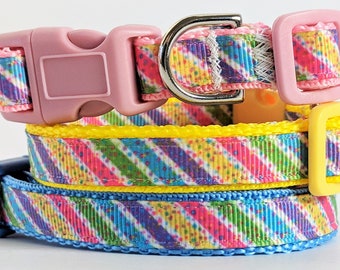Small Easter Dog Collar and (optional) Leash - Puppy Collar - Dog Collar with Pastel Stripes - Teacup Yorkie, Toy Poodle & other Tiny Breeds