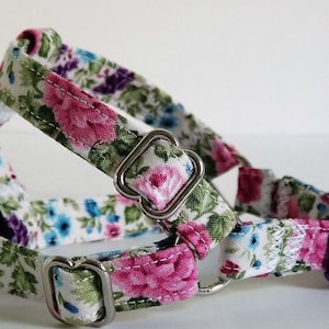 Small Dog Harness  & (optional) Leash-Lightweight Step In Fabric Dog Harness-Girl Dog Harness with Flowers-Toy Poodle, Chihuahua, Yorkie etc