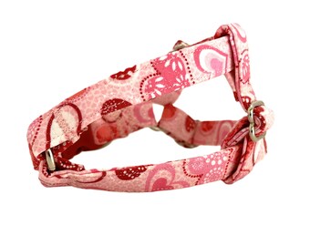 Small Fabric Dog Harness & (optional) Leash-Pink Step-in Style Dog Harness for Valentines Day-Girl Dog Harness with Hearts