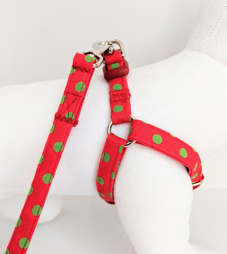Christmas Dog Harness & optional Leash Red and Green Polka Etsy