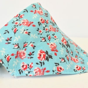Small Girl Dog or Cat Bandana / Blue Floral Slide on Over the Collar Dog or Cat Scarf with Small Roses