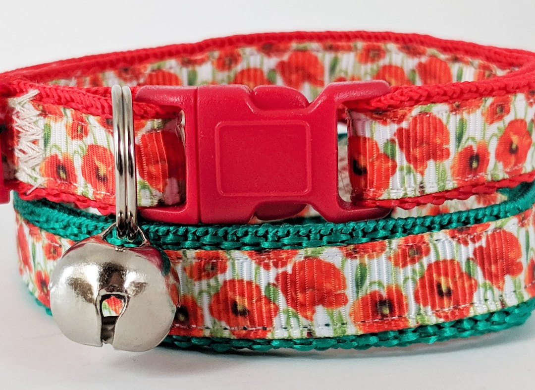 Girl Cat Collar Kitten Collar Floral Cat Collar With Poppies Cat Collar