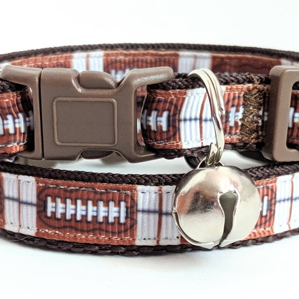 Football Cat Collar - Kitten Collar - Football Pet Collar with Breakaway Buckle and Removable Bell - Football Laces Cat Collar