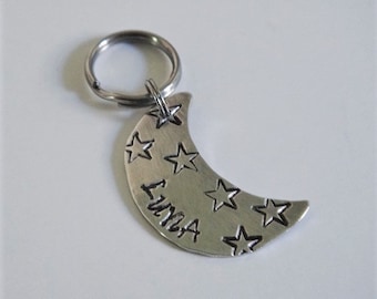 Small Dog Tag - Cat Tag - Moon Shaped Pet ID Tag - Celestial Themed Pet Tag - Collar Tag