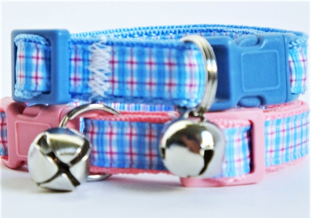 Cat Collar Kitten Collar blue and Pink Plaid Cat Collar Etsy