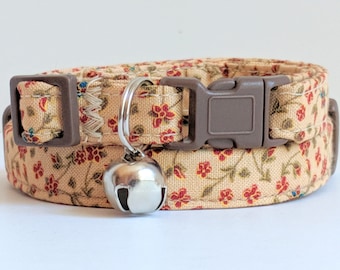 Girl Cat Collar - Fabric Kitten Collar with Dainty Flowers - Floral Cat Collar with Breakaway Buckle and Removable Bell