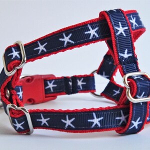 Small Dog Harness  & (optional) Leash- Red, White and Blue Lightweight Step In Dog Harness with  Sea Stars- Girl or Boy Dog Harness