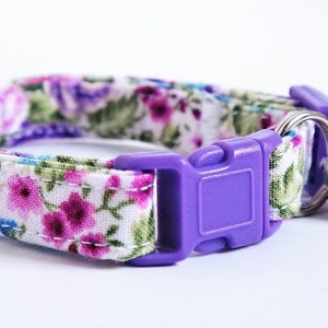 Fabric Cat Collar - Kitten Collar - Colorful Cat Collar with Flowers - Breakaway Buckle and Removable Bell-Black, Pink and Purple Cat Collar