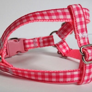 Small Dog Puppy Harness & (optional) Leash- Lightweight Pink Gingham Step In Dog Harness - Toy Poodle, Chihuahua, Yorkies