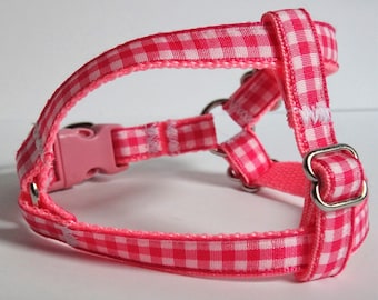 Small Dog Harness  & (optional) Leash- Lightweight Step In Dog Harness - Pink Gingham Dog Harness - Toy Poodle, Chihuahua, Yorkies