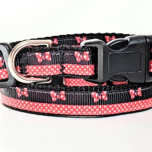 Small Dog Collar and (optional) Leash with Polka Dots - Minnie Inspired Puppy Collar - Lightweight Red & Black Dog Collar-Yorkie, Toy Poodle