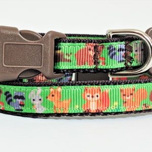 Small Dog Collar and (optional) Leash - Puppy Collar - Woodland Creatures Dog Collar -Lightweight Dog Collar-Yorkie, Toy Poodle