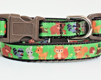 Small Dog Collar and (optional) Leash - Puppy Collar - Woodland Creatures Dog Collar -Lightweight Dog Collar-Yorkie, Toy Poodle