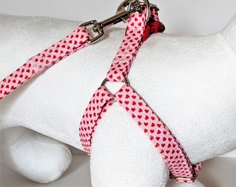 Valentine Dog Harness & (optional) Leash-Pink Step In Dog Harness with Tiny Red Hearts-Girl Dog Harness-Toy Poodle, Chihuahua, Yorkie etc