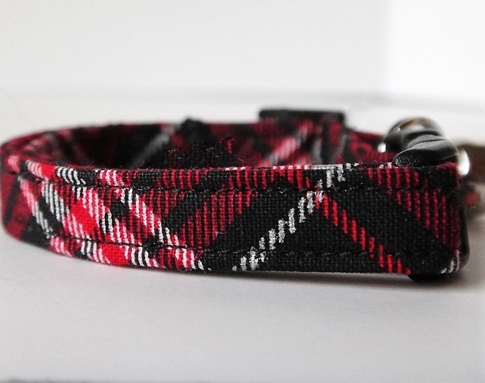 Fabric Cat Collar Kitten Collar Black and Burgundy Plaid Etsy