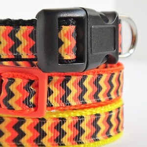 Small Halloween Dog Collar and (optional) Leash - Puppy Collar - Girl or Boy Dog Collar -  Orange Yellow & Black Chevron Dog Collar